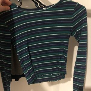 Cropped Stripped Blue Green and White Longsleeve